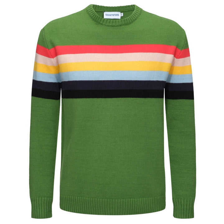 Herren Regenbogen gestreifter Brustdruckgrüns Pullover