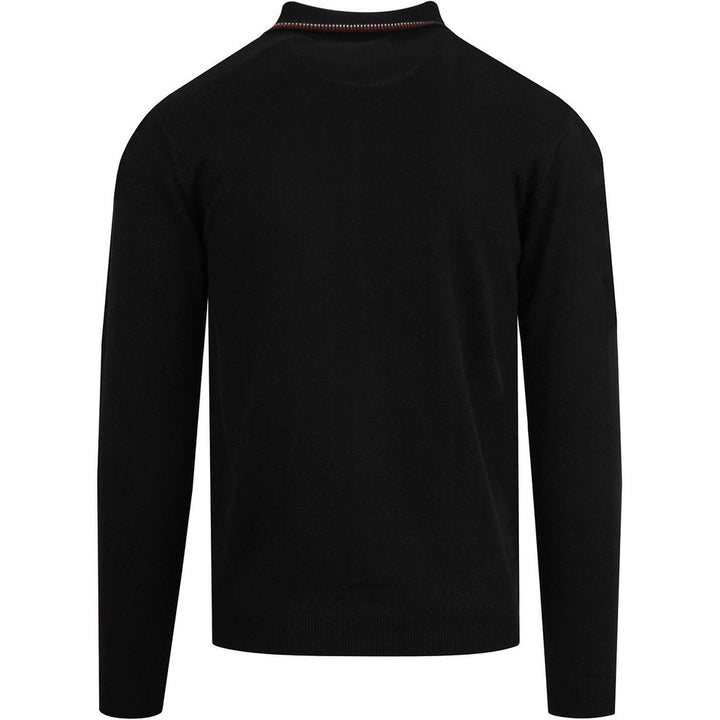 Men's Black Long Sleeve Knitted Polo With Crawdaddy Collar & Bottom