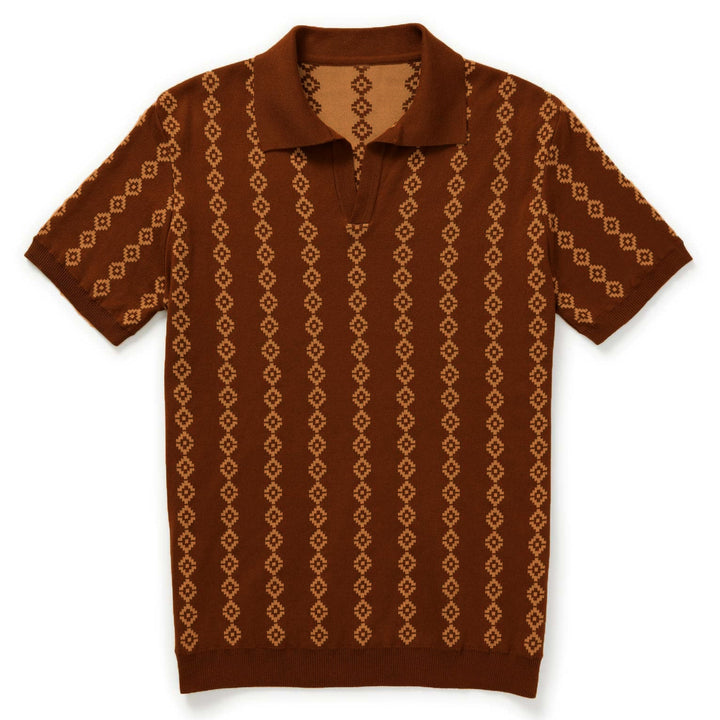 OXKNIT Men Vintage Clothing 1960s Mod Style The Sebastian Dark Brown Knit Retro Polo Shirts