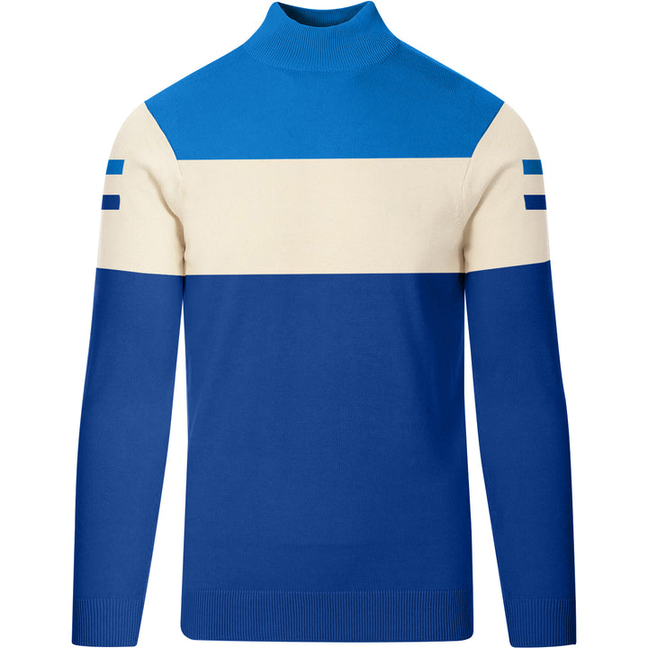 OXKNIT Men Vintage Clothing 1960s Mod Style Casual Racing Jumper Blue Knitwear High Neck Retro Tshirt