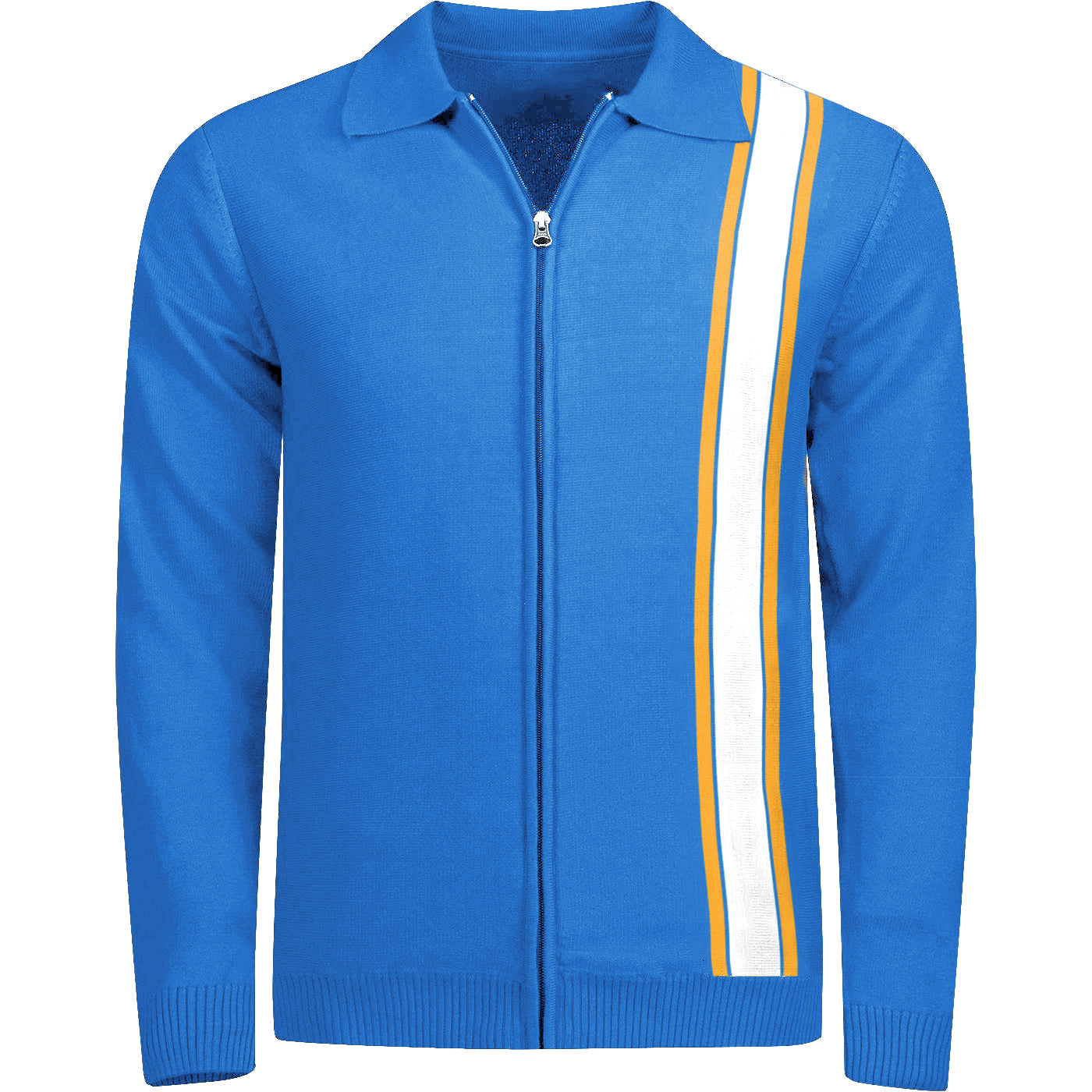 Men's Casual 1960s Mod Style Racing Stripe Zip Knitted Retro Cardigan Blue