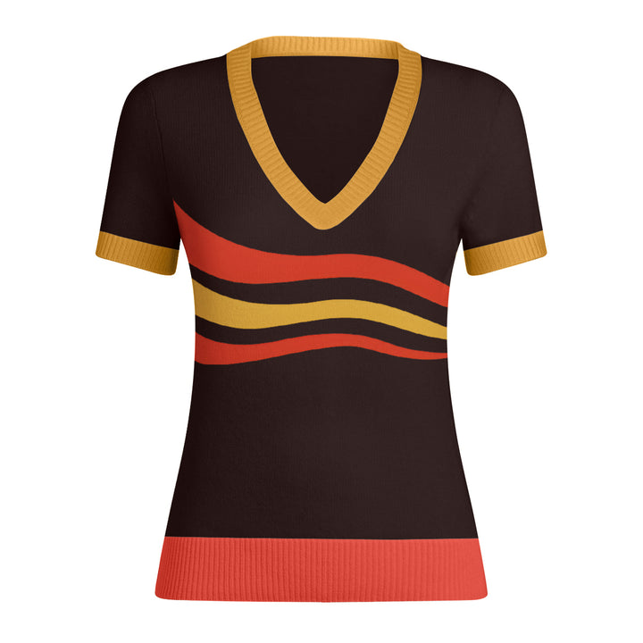 Jaren 60 retro mod-stijl gebreide zwarte racetrui-T-shirts met lange mouwen